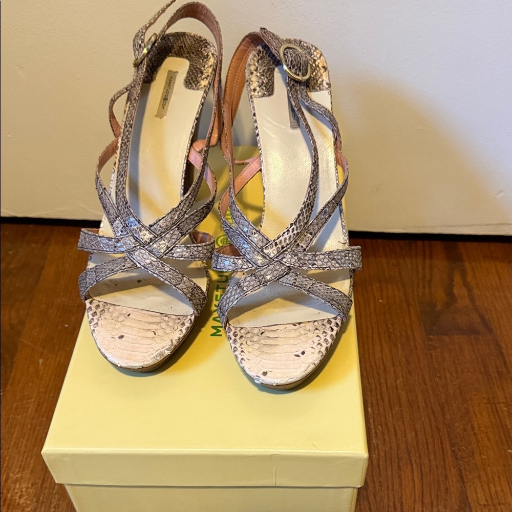 Max Studio Taupe Snake-Print Strappy High Heel Sandals